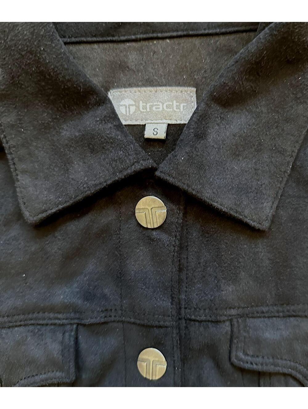 Tractr Faux Suede Snap Jacket Women's Small Black Stretch Moto Minimalist - Picture 4 of 6
